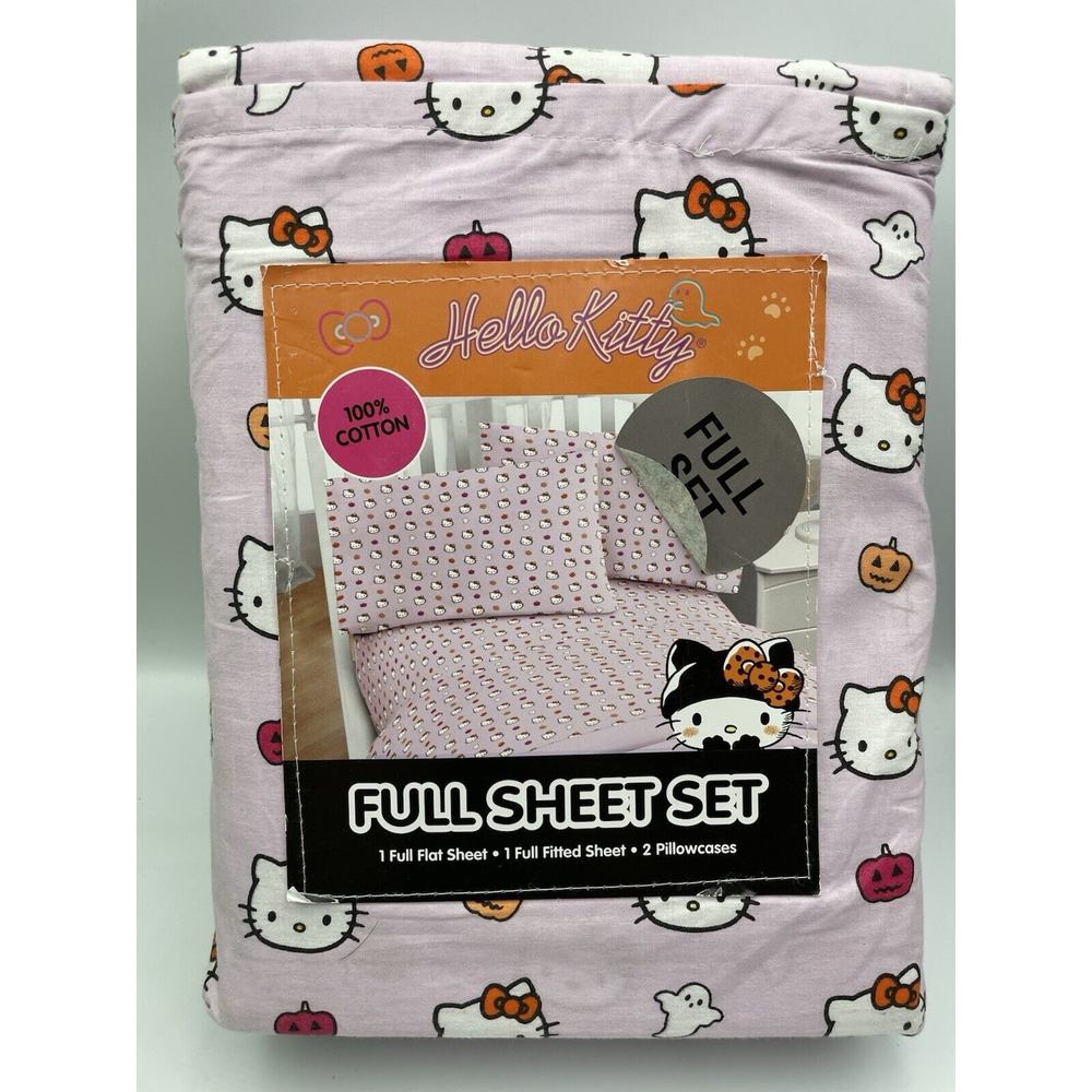 New Hello Kitty Halloween Fall Full Sheet Set Orange Bow Bats Cats Pumpkins